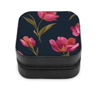 Jubonexis Joyero pequeño minimalista con tulipanes botánicos, portátil, de piel sintética, mini expositor, caja de almacenamiento para joyería de viaje para mujer