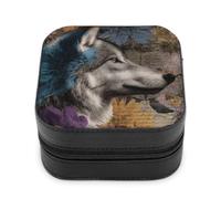 Jubonexis Joyero pequeño vintage con collage de lobos portátil, de piel sintética, mini expositor, caja de almacenamiento para joyería de viaje para mujer