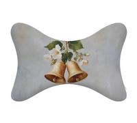 Jubonexis Juego de 2 almohadas de cuello de coche con campanas doradas con flores blancas, almohadas de viaje para el cuello, reposacabezas de automóvil, almohada de hueso para asiento de coche