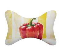 Jubonexis Juego de 2 almohadas de cuello de coche con rayas verticales de pimiento rojo sobre amarillo y blanco, almohadas de cuello de viaje, almohada de hueso para asiento de automóvil