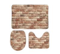 Jubonexis Juego de 3 alfombras de baño clásicas con textura de ladrillo rojo, tapetes de baño, cubierta de tapa de inodoro en forma de U, tapete de contorno, tapete de ducha para baño, tina e inodoro