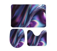 Jubonexis Juego de 3 alfombras de baño con superficie iridiscente líquida metalizada, color morado y azul, tapetes para baño, cubierta de tapa de inodoro en forma de U, tapete de contorno, tapete de