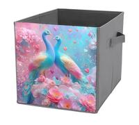 Jubonexis Juego de cubos de almacenamiento plegables y decorativos de tela con asas para estantes, armarios, 27 x 27 cm, diseño de pavo real