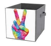 Jubonexis Juego de rompecabezas de manos con signo de la paz, cubos de almacenamiento, cubos de almacenamiento plegables y decorativos, cestas de almacenamiento de tela, organizadores para el hogar