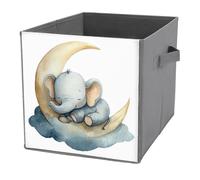 Jubonexis Lephant Sleeping on The Moon - Cubos de almacenamiento plegables y decorativos de tela, organizadores para el hogar con asas para estantes, armario, 27 x 27 cm