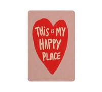 Jubonexis Letrero de metal de estaño con corazón rojo «This is my happy» para decoración de pared para bar, pub, club, cafetería, habitación, granja, blanco, 30 x 20 cm