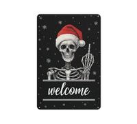 Jubonexis Letrero de metal de estaño con sombrero de Papá Noel, copos de nieve, decoración de pared para bar, pub, club, cafetería, sala de campo, color blanco, 30 x 20 cm