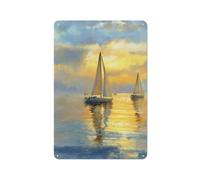 Jubonexis Letreros de metal de estaño con diseño de veleros navegando en aguas tranquilas, decoración de pared para bar, pub, club, cafetería, habitación de campo, color blanco, 30 x 20 cm