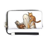 Jubonexis Libro de lectura de fantasmas de vidrieras con gato, piel sintética, cartera larga y plegable, monedero, funda para tarjetas de crédito, almacenamiento de dinero duradero para mujeres y