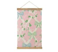 Jubonexis Lienzo decorativo para colgar pósteres, marco de madera, diseño de lazos de color azul claro y flores rosas