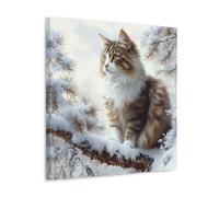 Jubonexis Lienzo decorativo para pared, diseño de gato del bosque posado en ramas nevadas, cuadro estético para decoración de sala de estar, granja, marco de 40 x 40 cm