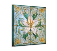 Jubonexis Lienzo decorativo para pared, diseño de lirio de vidrieras, color verde y azul claro, cuadro estético para sala de estar, decoración de granja, marco de 40 x 40 cm