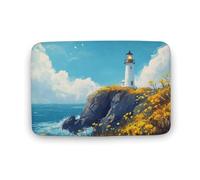 Jubonexis Lighthouse Rocky Coast - Tapete para puerta de baño, diseño de ondas amarillas, de terciopelo coral extrasuave, rápida absorción de agua, antideslizante, cómodo, 19.7 x 31.5 pulgadas