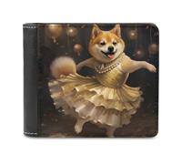 Jubonexis Linda cartera plegable de piel sintética suave con diseño de niña feliz Shiba Inu, monedero, monedero, tarjeta duradera, billetera delgada para hombres y mujeres, almacenamiento de dinero