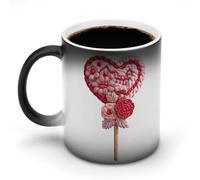 Jubonexis Lindas tazas de café de cerámica que cambian de color con forma de corazón de ganchillo, taza de café novedosa divertida taza de té y agua, 325 ml