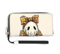 Jubonexis Lindo fantasma con lazo en la cabeza de piel sintética, cartera plegable larga, monedero, funda para tarjetas de crédito, almacenamiento de dinero duradero para mujeres y hombres
