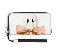 Jubonexis Lindo fantasma con un lazo beige de piel sintética, cartera larga plegable, monedero, funda para tarjetas de crédito, almacenamiento de dinero duradero para mujeres y hombres