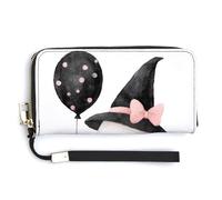 Jubonexis Lindo fantasma sosteniendo un globo negro de piel sintética, cartera larga plegable para monedero, funda para tarjetas de crédito, almacenamiento de dinero duradero para mujeres y hombres