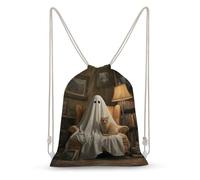 Jubonexis Lindo gato fantasma en un sillón, mochila con cordón de lona, bolsa de cuerda ligera para deportes para hombres y mujeres