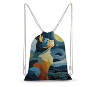 Jubonexis Lindo gato y luna nocturna abstracta mochila con cordón de lona ligera bolsa deportiva gimnasio para hombres y mujeres