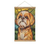 Jubonexis Lindo kit de arte de pared con diseño de perro Shih Tzu con vidrieras de madera, marco de madera, para colgar pósteres