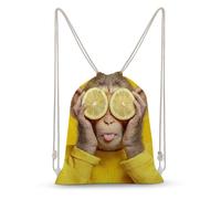 Jubonexis Lindo mono sosteniendo rodajas de limón que cubre los ojos con cordón, mochila de lona ligera para deportes, gimnasio, para hombres y mujeres