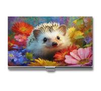 Jubonexis Lindo pequeño erizo y flores coloridas para tarjetas de visita, bolsillo delgado de metal para mujeres y hombres