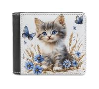 Jubonexis Little Kitten - Cartera plegable de piel sintética suave con orejas de trigo y mariposas, monedero, funda para tarjetas de crédito, tarjetero duradero, billetera delgada para hombres y