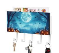 Jubonexis Llavero de Halloween con diseño de calabazas de luna llena para organizador de correo de pared, soporte de pared con 5 ganchos, estante acrílico para llaves para el hogar, oficina, entrada