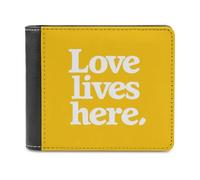 Jubonexis Love Lives Here on - Cartera plegable de piel sintética suave amarilla, monedero, funda para tarjetas de crédito, tarjetero duradero, billetera delgada para hombres y mujeres, almacenamiento