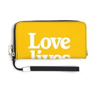 Jubonexis Love Lives Here on Yellow - Cartera de piel sintética larga y plegable, monedero, funda para tarjetas de crédito, almacenamiento de dinero duradero para mujeres y hombres