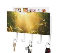 Jubonexis Lush Tropical Jungle Golden Sunlight - Soporte de pared con 5 ganchos acrílicos para llaves en casa, oficina, entrada