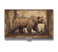 Jubonexis Majestic Bear in The Forest - Tarjetero delgado de metal para tarjetas de visita para mujeres y hombres