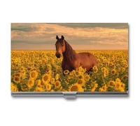 Jubonexis Majestic Brown Horse in Sunflower Field - Tarjetero delgado de metal para tarjetas de visita para mujeres y hombres