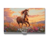 Jubonexis Majestic Horse Field of Wildflowers - Tarjetero delgado de metal para tarjetas de visita para mujeres y hombres