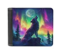 Jubonexis Majestic Wolf Howls at The Moon - Cartera plegable de piel sintética suave, monedero, funda para tarjetas de crédito, tarjetero duradero, billetera delgada para hombres y mujeres