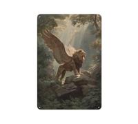 Jubonexis Majestuoso león alado sobre rocas, letrero de metal de estaño, decoración de pared para bar, pub, club, cafetería, habitación, granja, blanco, 30 x 20 cm