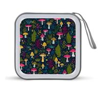 Jubonexis Maletín portátil para CD y DVD, diseño de hongos y helechos en azul marino oscuro