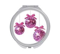 Jubonexis Mini espejo de bolsillo con bolas de discoteca rosa con lazos brillantes para mujer, pequeño espejo portátil de maquillaje de viaje para niñas
