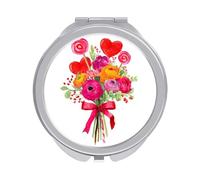 Jubonexis Mini espejo de bolsillo para mujer, diseño de ramo de San Valentín, diseño de flores de caramelo rojo y rosa, pequeño espejo portátil para maquillaje de viaje