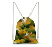 Jubonexis Mochila de lona con cordón ajustable con textura de camuflaje verde y marrón, ligera, para deportes y gimnasio, para hombres y mujeres