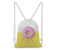 Jubonexis Mochila de lona con cordón amarillo con diseño de dona rosada que gotea en color amarillo, bolsa de cuerda ligera para deportes para hombres y mujeres
