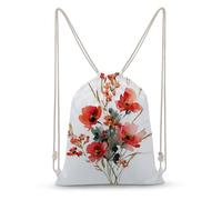 Jubonexis Mochila de lona con cordón de amapolas rojas y acuarela abstracta con diseño de flores silvestres, bolsa de cuerda ligera para deportes para hombres y mujeres