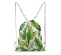 Jubonexis Mochila de lona con cordón de hojas de plátano tropicales dibujadas a mano, ligera, para gimnasio, para hombres y mujeres