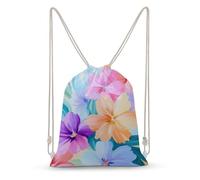 Jubonexis Mochila de lona ligera con cordón, color rosa intenso, amarillo mantequilla, melocotón, violeta, floral, con cordón, para hombres y mujeres