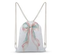 Jubonexis Mochila de lona ligera con cordón y lazo a rayas, color rosa, melocotón, menta, crema, acuarela, para hombres y mujeres