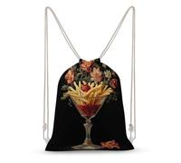 Jubonexis Mochila ligera de lona con cordón para patatas fritas en un vaso con flores de ketchup, bolsa de cuerda ligera para deportes para hombres y mujeres