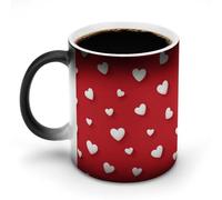 Jubonexis Moderna taza de café de cerámica que cambia de color con corazones para el día de San Valentín, taza de café novedosa divertida taza de té y agua, 325 ml