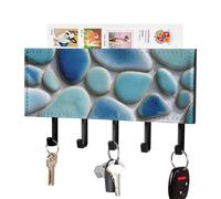 Jubonexis Mosaico de vidrio azul para montaje en pared con 5 ganchos, estante acrílico para llaves para el hogar, oficina, entrada