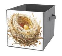 Jubonexis Nido de pájaro en cubos blancos de almacenamiento, cubos de almacenamiento plegables de tela decorativa, cestas de almacenamiento con asas para estantes, armario, 27 x 27 cm